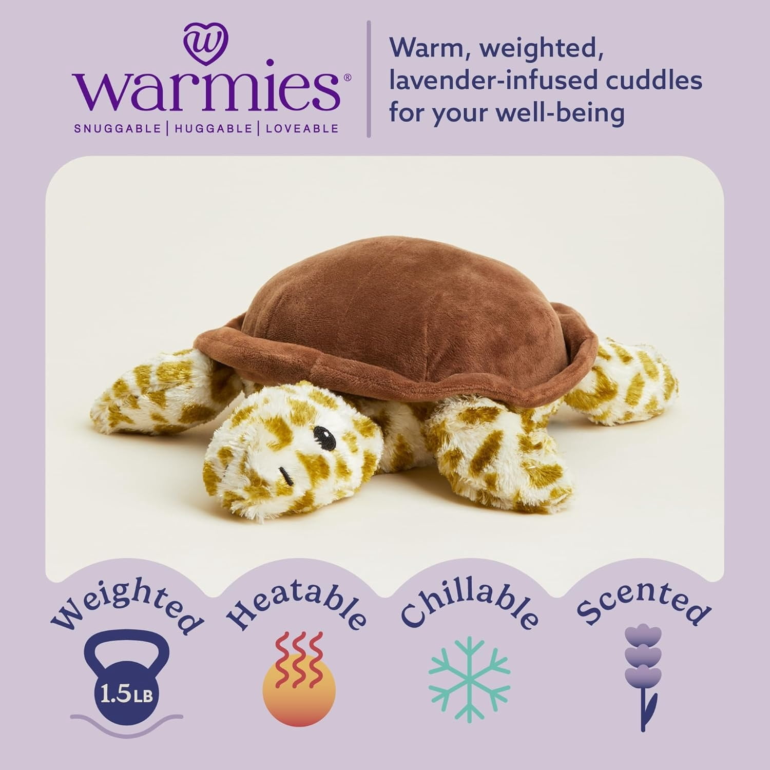 warmies 13” Turtle Stuffed Animal, Microwavable Heated Plushies and Weighted Soft Plush Toys