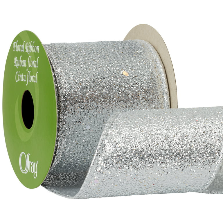  Offray Animal Print Ribbon, 1-1/2 Wide, 10 Yards, Silver  Metallic