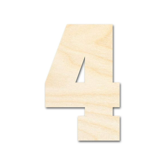 Unfinished Wood Varisty Number Four Shape 8" / 1/2"