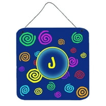 Caroline's Treasures CJ1011-JDS66 Letter J Initial Monogram - Blue Swirls Wall or Door Hanging Prints, 6x6, Multicolor