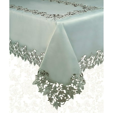 

Silver Table Cloth Dining Table Cover Rectangle Handmade with with Intricate Cutouts Embroidery and Elegant Details for Wedding Dining Room Table Vintage Farmhouse Home Kitchen Décor 60 X120