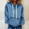 thumbnail image 2 of Sewkxo Hoody for Women Sherpa Drawstring Denim Pullovers Fall Winter Casual Baggy Long Sleeve Sweatshirts with Pockets,Sky Blue M, 2 of 4