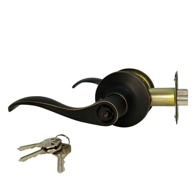 RI-KEY SECURITY Lever Door Lock Entry Keyed Cylinder Wave Handle 3 Keys Oil-Rub Bronze Finish SC RH