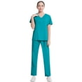 thumbnail image 5 of HAJWOH Scrubs Sets for Women Stretchy Nursing Uniform Short Sleeve V-Neck Scrub & Jogger Pant Solid Color Medical Scrub Sets with Multi Pockets Blue S, 5 of 6