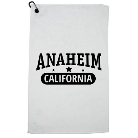 Trendy Anaheim, California with Stars Golf Towel with Carabiner Clip