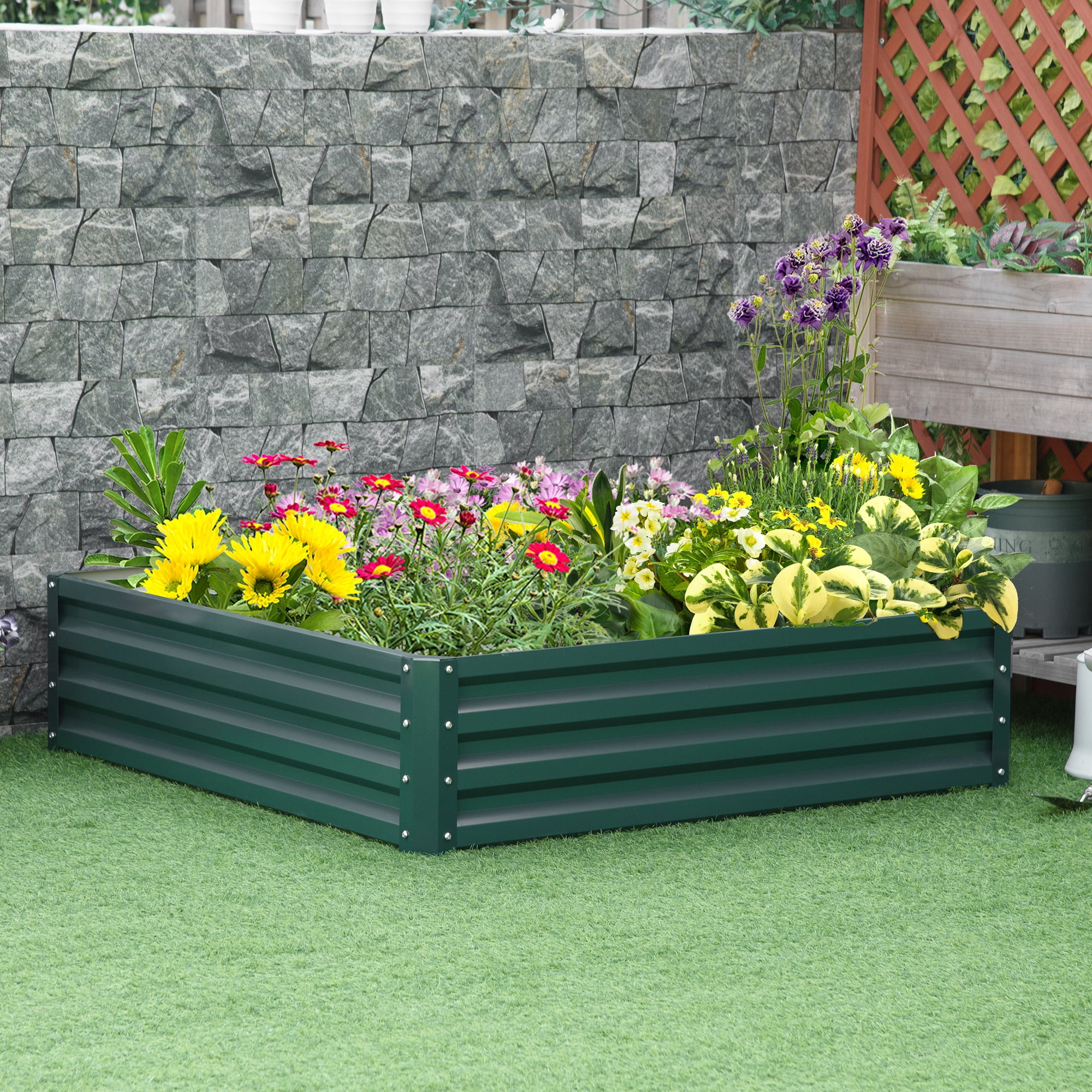 Galvanized Raised Garden Bed, Metal Planter Box, for Growing Vegetables, Flowers, Herbs, Succulents, Green, 4' x 4' x 1'