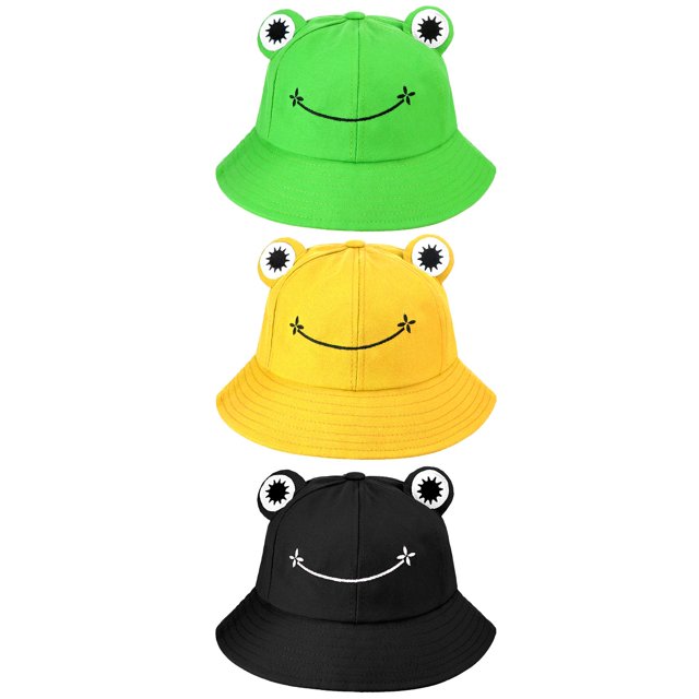 3 piezas adulto lindo rana cubo sombrero cubo sombrero algodón sol cubo sombrero JFHHH pequeña
