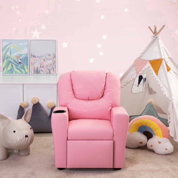 Suri Pink PVC Compact Push Back Recliner Chair for Kids