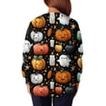 thumbnail image 4 of WTOBBY Women's Fashion Casual Long Sleeve Standing Collar Single Breasted Halloween Printed Workwear Jacket - Comfortable and Durable for Medical Apparel and Costume Use,Black L, 4 of 5