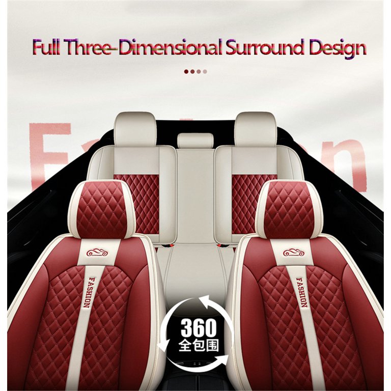 Full Set Universal 5-seats Car SUV Seat Cover Accessories Beige & Red PU  Leather 