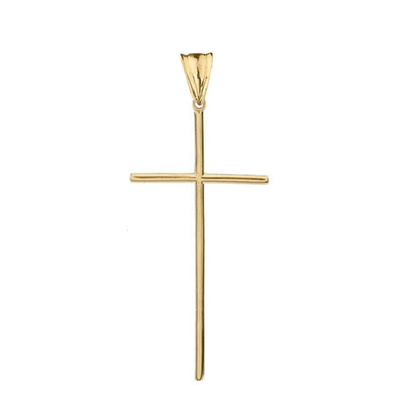 14k Yellow Gold Dainty Cross Pendant Necklace (1.70")
