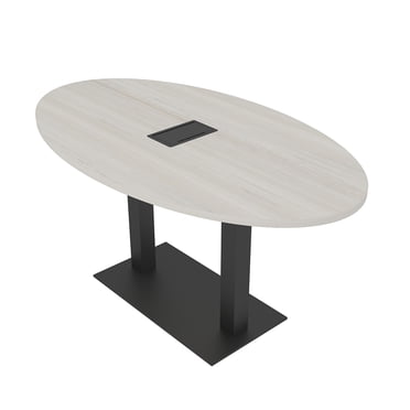 4 Person Oval Conference Room Table Square Metal Base 3X5 Power Unit