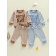 thumbnail image 3 of BemeyourBBs Auntie's Little Bestie Toddler Baby Boy 2 Piece Outfits Long Sleeve Letter Embroidery Waffle Knit Sweatshirt Pants Set Kids Spring Fall Winter Clothes, 3 of 9
