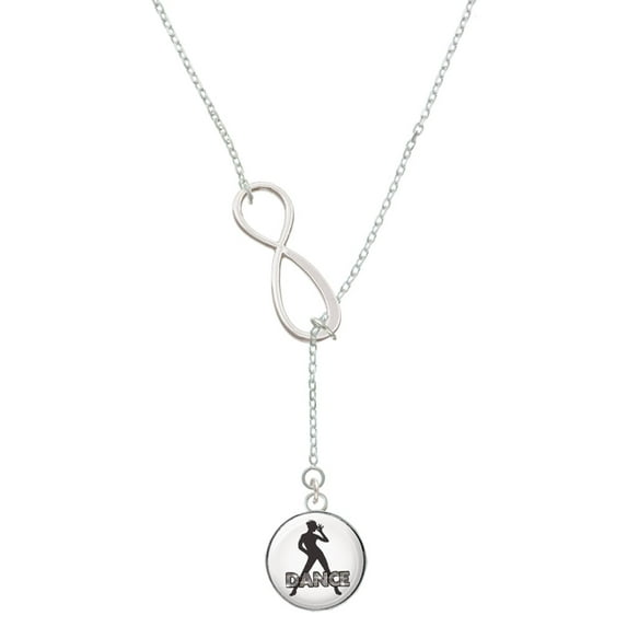 Delight Jewelry Silvertone Domed Jazz Girl with Hat Silver tone Elegant Infinity Lariat Necklace