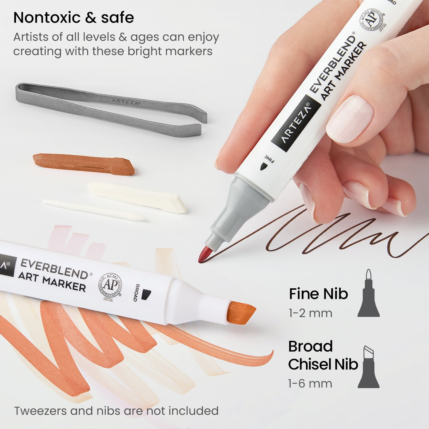 Arteza EverBlend Ultra Markers 36/Pkg-Skin Tones, Chisel And Fine Tip