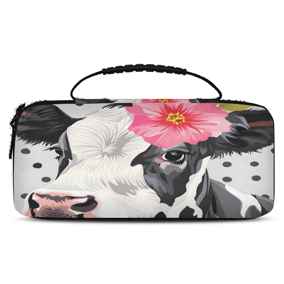 Herdesigns Cute Floral Cow Carrying Case for Nintendo Switch 2 with 20 Game Card Slots, Portable Travel Carry Case for Accessories and Console