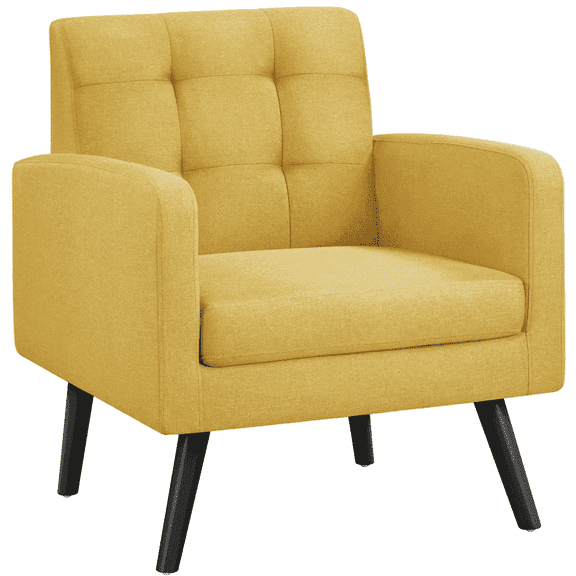 Topeakmart Modern Fabric Tufted Arm Accent Chair with Rubber Wooden Leg for Living Room, Yellow
