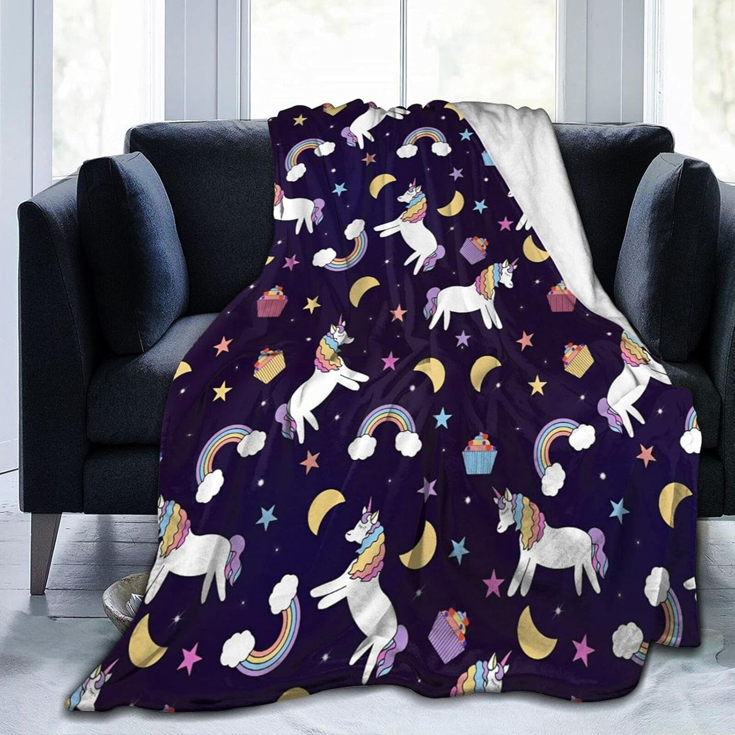 Unicorn Flannel Throw Blankets,Cute Rainbow Unicorn Plush Throw Blanket ,Soft Cozy Warm Blankets and Throws for Kids Girls Women,Fuzzy Velvet Blanket for Couch Bed Living Room,All Seasons 50"x40"