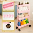 thumbnail image 2 of Pinksheep Slim Rolling Storage Cart, 4Tier Bathroom Organizer Utility Carts Shelving Unit with Wheels for Kitchen, Pink, 2 of 9