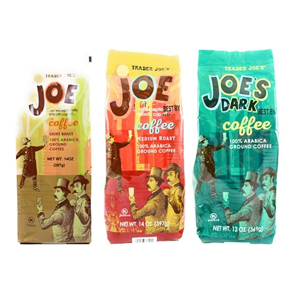 Trader Joes Coffee Ground Variety Pack of 3 Flavors - Light Roast, Medium Roast, Dark Roast - 41 oz Total - 100% Arabica Ground Coffee