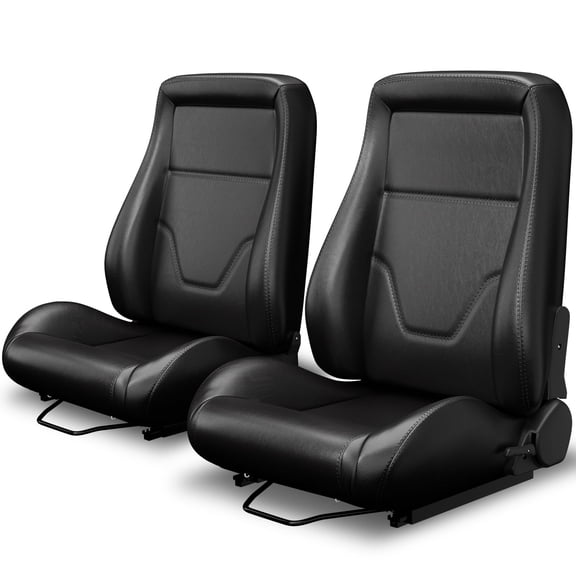 2 Pcs Universal Classic OBS Style Seats Low Back Bucket Seats w Dual Sliders