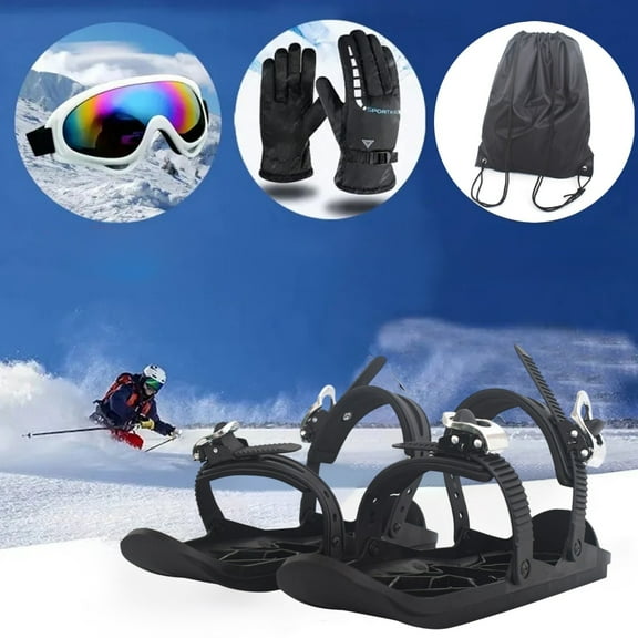 Adjustable Ski Boots Set - Mini Ski Skates Portable Short Ice Skates for Snow, Short Mini Skating Ski Shoes Free Size Short Snowskates Snowblades Skiboards