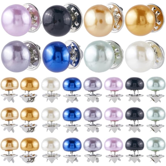 1 Set 1 Box 40Pcs 8 Colors Pearl Cover Buttons Colorful Plastic Detachable Reusable Round Pearls No Sew Shirt Brooch Pins Covers up Button for Clothes Dress Coat Decoration Women Accessories