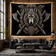 thumbnail image 6 of Canine Head with Bird Heads Above Crossed Axes, Dramatic Gothic Design for Animal Art Lovers, Warrior Emblem Decor, New Home Gift, Tapestry Wall Hanging for Bedroom and Den, 6 of 7