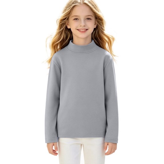 Girls Mock Neck Sweatshirt Solid Color Long Sleeve Pullover Top Relaxed Fit School Fall Casual Sweatshirts