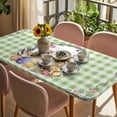 thumbnail image 3 of Easter Bunny Table Cloths for 4 Foot Rectangle Tables, Spring Easter Eggs Chick Floral Sage Green Check Patio Waterproof Elastic Fitted Tablecloths, Washable Rectangular Table Cover for Camping, 3 of 8