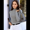 thumbnail image 4 of Suéter de Cuello Alto Acanalado para Mujer, Larga, Blusa Térmica de Peso Medio Gris un Tamaño, 4 of 10