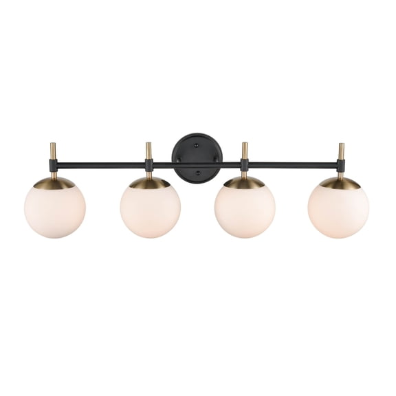 Millennium Lighting 929 Lighting 4 Light Bathroom Vanity Fixture with Opal Glass Shades Matte Black/Modern Gold Black Matte 4 to 8 Inches