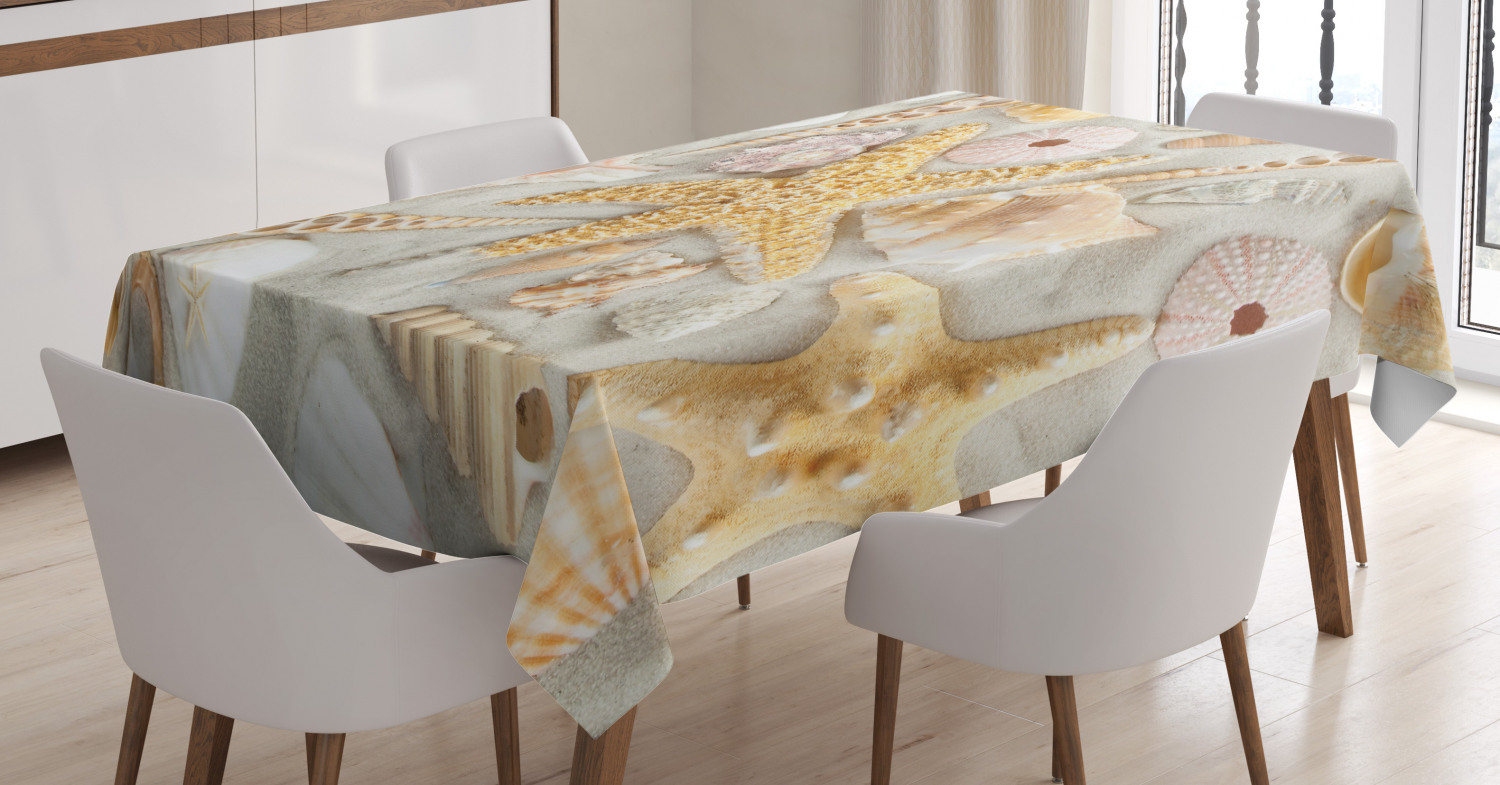 Shell Tablecloth, Assorted Seashells in Sandy Beach Summer Vacation