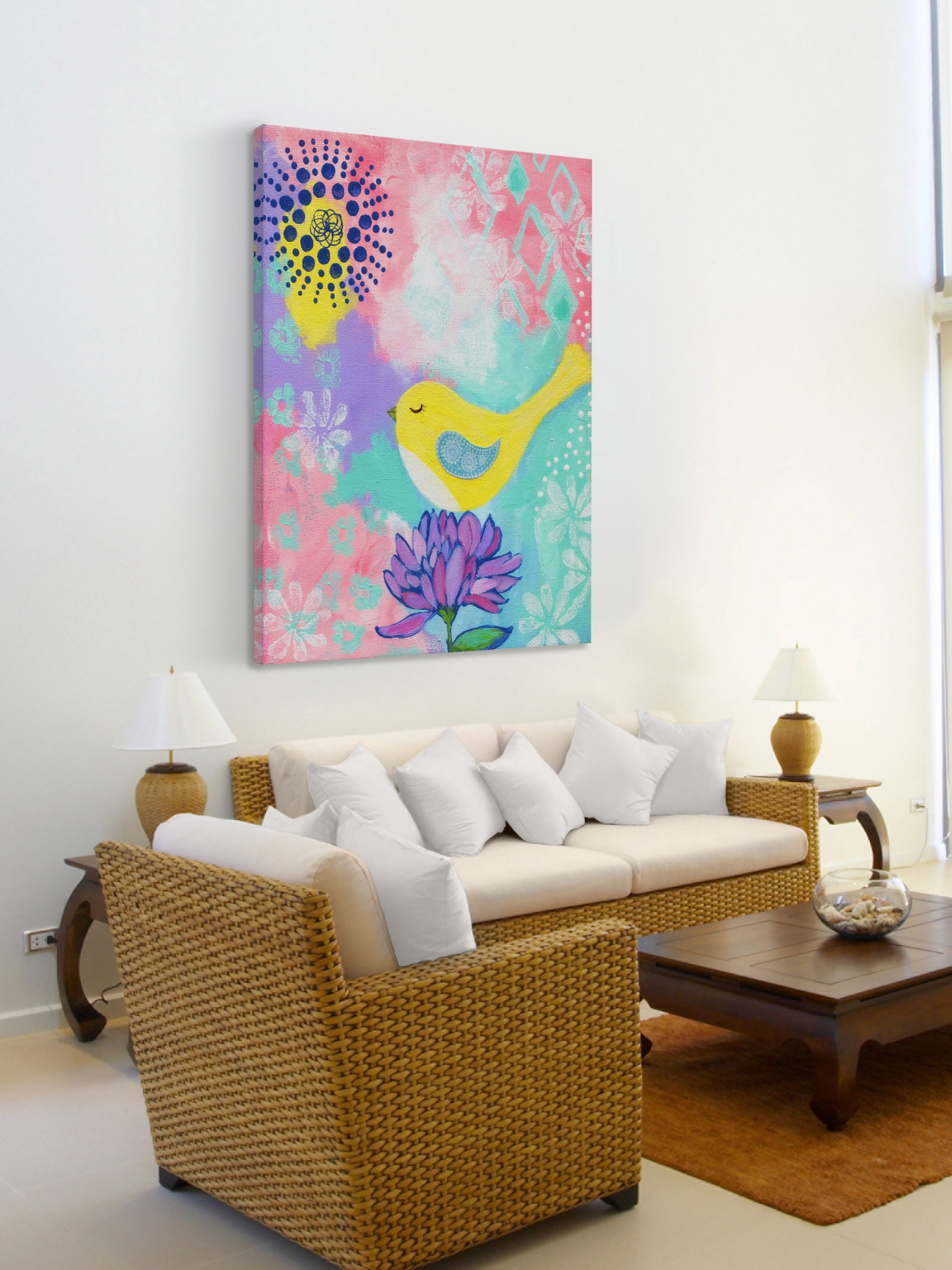 "Yellow Bird" Painting Print on Wrapped Canvas