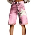 thumbnail image 2 of Stephy Flare Denim Shorts for Women Wide Leg Denim Shorts Woman Vintage Floral Print High Waisted Straight Stretch Pants with Pockets, Pink, 3XL, 2 of 4