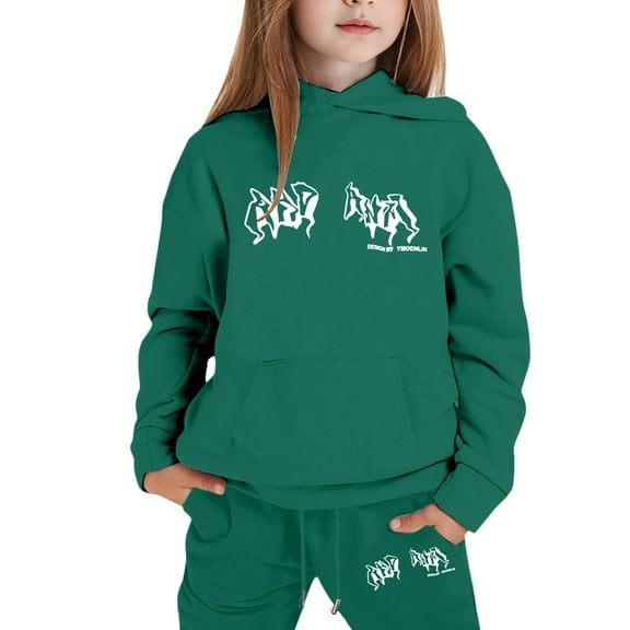 LRen Toddler Girl Outfits,Outfits for Girls 4t Long Sleeve Soft Y2k Hoodie Sweatshirt and Sweatpants Girls 2 Piece Fall Outfit Set