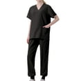 thumbnail image 2 of Scrub Sets for Woman Plus Size Short Sleeve V-Neck Solid Color Nursing Uniform Tops and Pants 2 Pieces with Pockets, 2 of 3