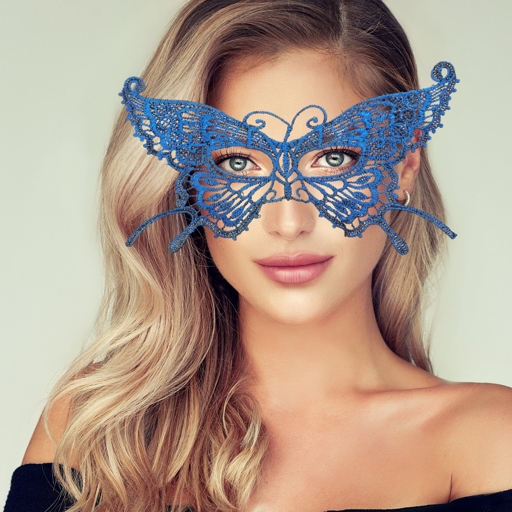 Unique Bargains 1 Box Elegant Butterfly Half Face Party Mask Blue