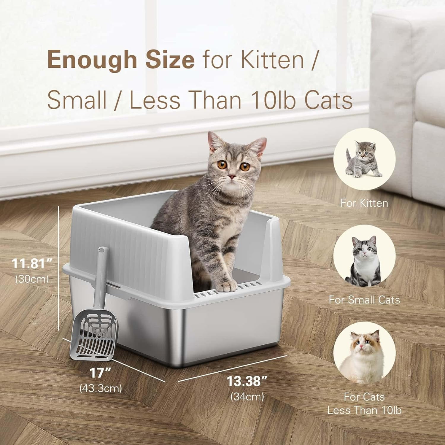 Stainless Steel Litter Box, Multi-Color Litter Box - High Sided, Small Metal Litter Box for Kittens - Easy to Clean, Leak-Proof, Non-Stick, Odor-reducing