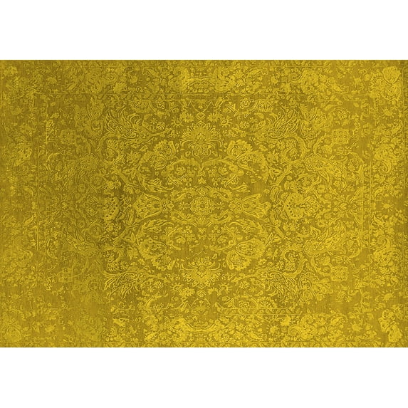 Ahgly Company Machine Washable Indoor Rectangle Oriental Yellow Industrial Area Rugs, 7' x 9'