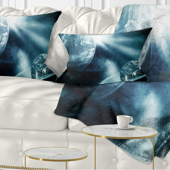 Designart Space View with Two Planets - Spacescape Throw Pillow - 12x20