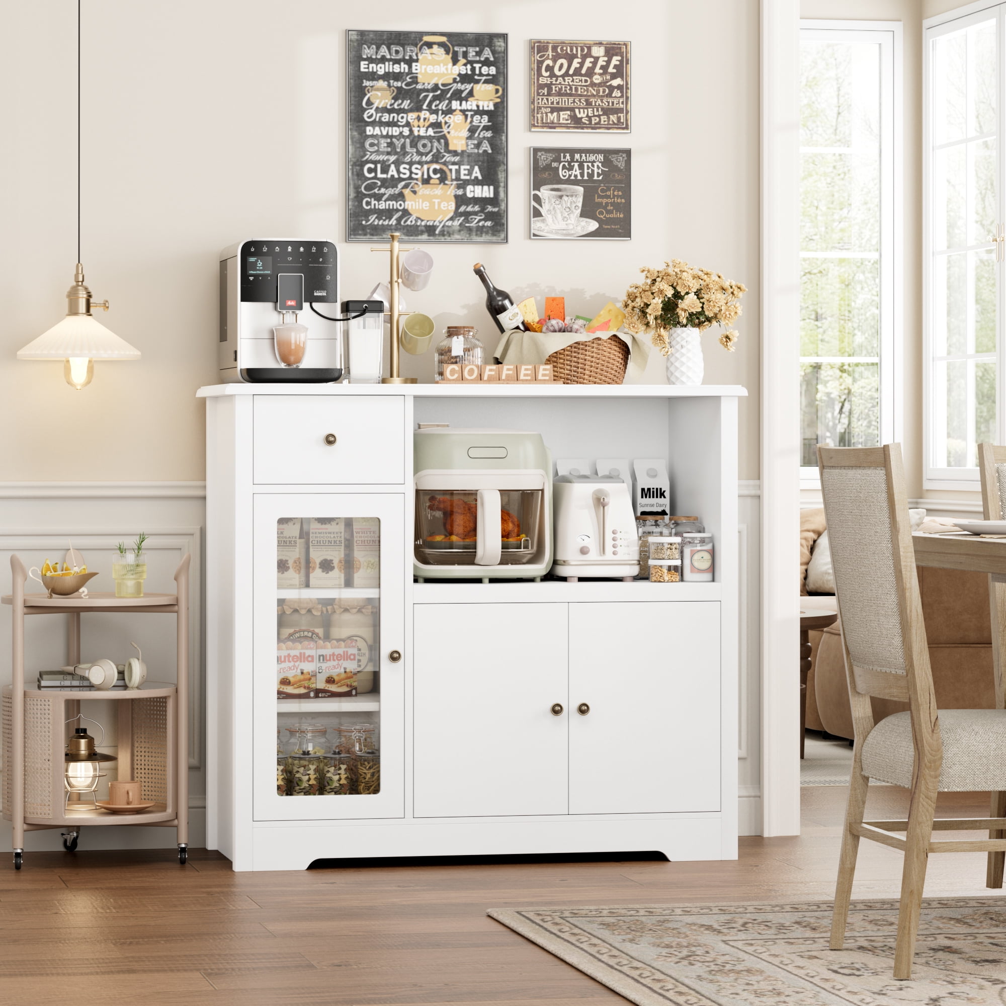 Homfa Microwave Cabinet with Hutch, Kitchen Pantry Cabinet