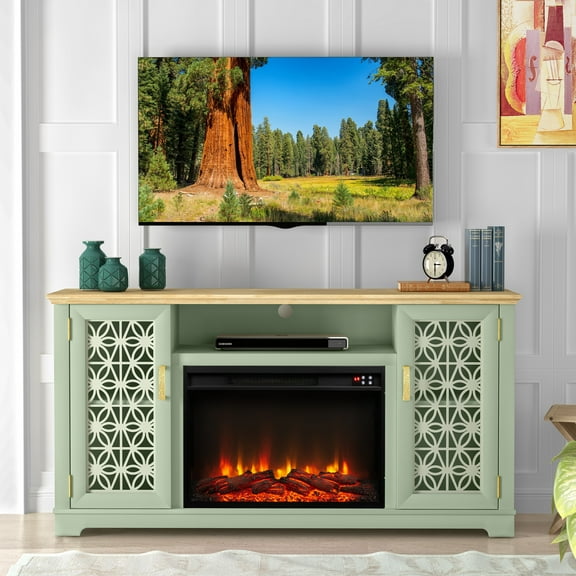 FESTIVO Farmhouse TV Stand with Electric Fireplace for up to 65" TVs -Green