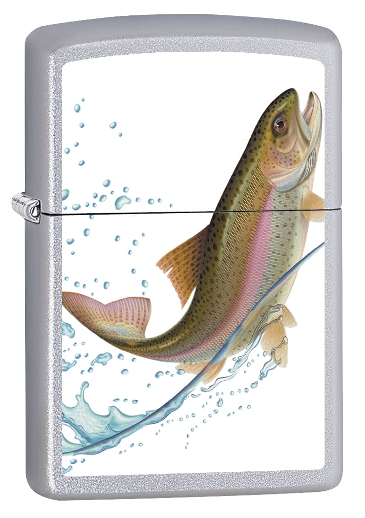 Zippo Lighter Jumping Trout Satin Chrome