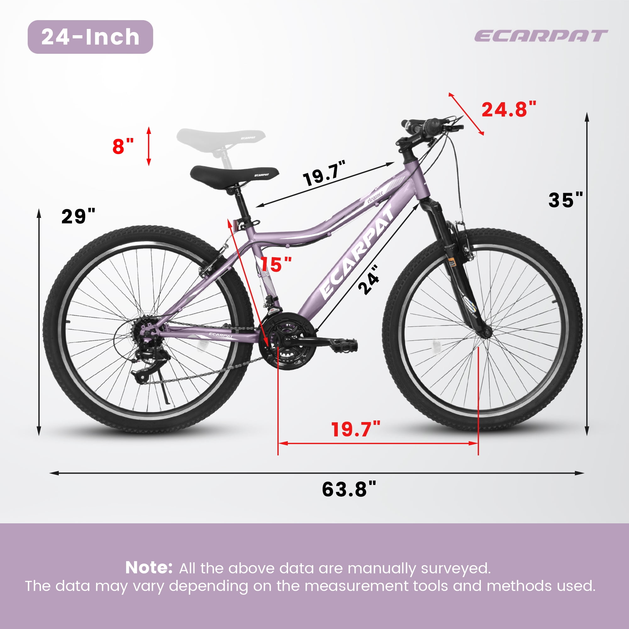Aukfa 24" Mountain Bike for Girls Women, 21-Speed V-Brake Hyper Bicycles, Purple