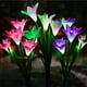 thumbnail image 1 of Lámpara solar Laklulu para jardín al aire libre, 3 piezas de luz solar con forma de lirio, lámpara solar con flores artificiales (rosa, violeta y blanco), 1 of 5