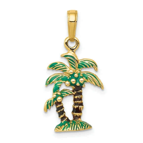 Collier Pendentif Palmiers en Or Jaune 14k