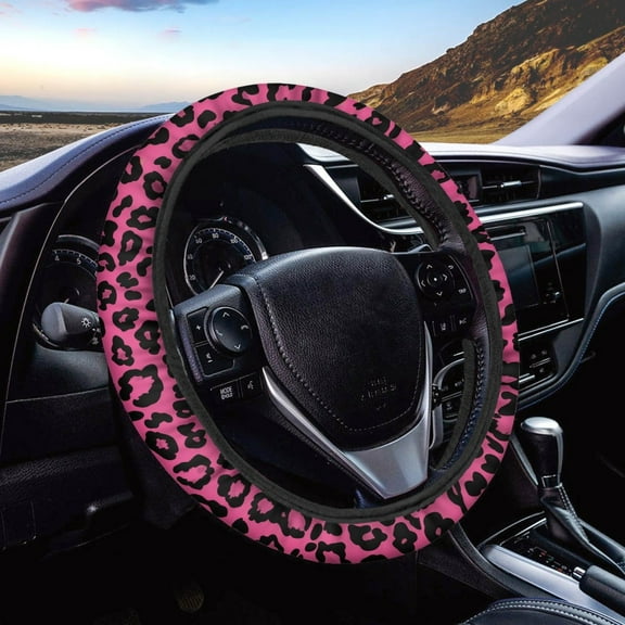 Renewold Soft Stretchy Steering Wheel Cover for Women Men, Universal Fit for Sedans SUV, Anti-Slip and Washable, Leopard Print Pink