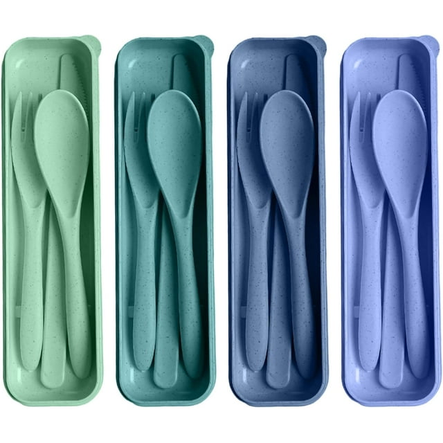 Travel Utensils Set with Case Sets Camping Utensils Wheat Straw Reusable Utensils Set With Case Knife Fork and Spoon Utensils for Lunch Box