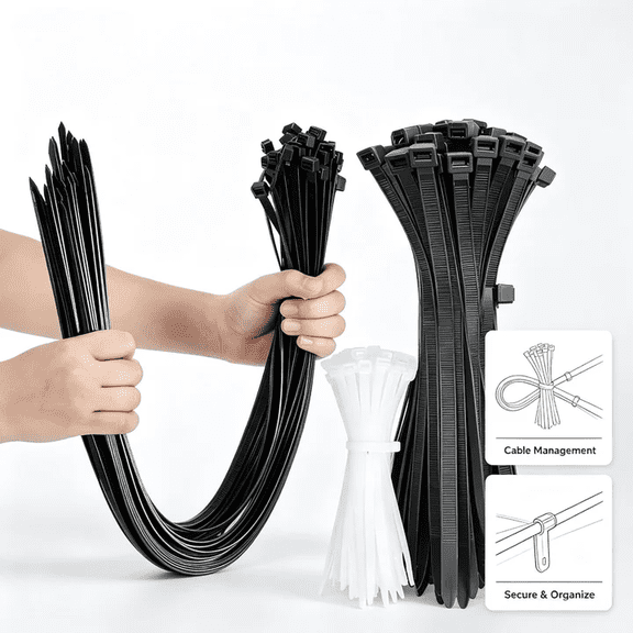 100Pcs Nylon Cable Ties Self Locking Straps Thickened Strong Tensile Heavy Duty Reusable Weather Resistant for Wire Organizing Office Home Garage